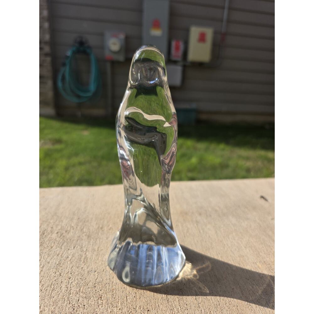 Vintage Art Glass Madonna & Child Figurine, 7.5" Clear Heavy Glass Statue